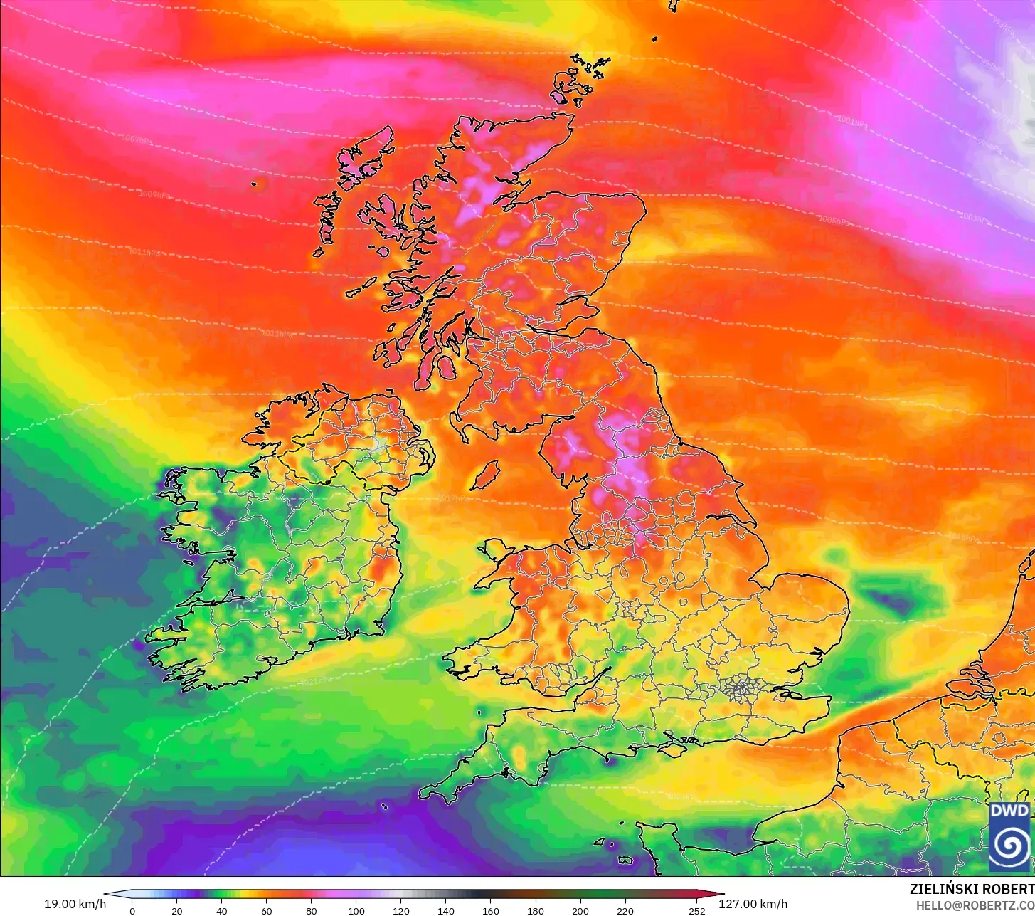 ICON modelo - Reino Unido, Ráfagas de Viento Máximas