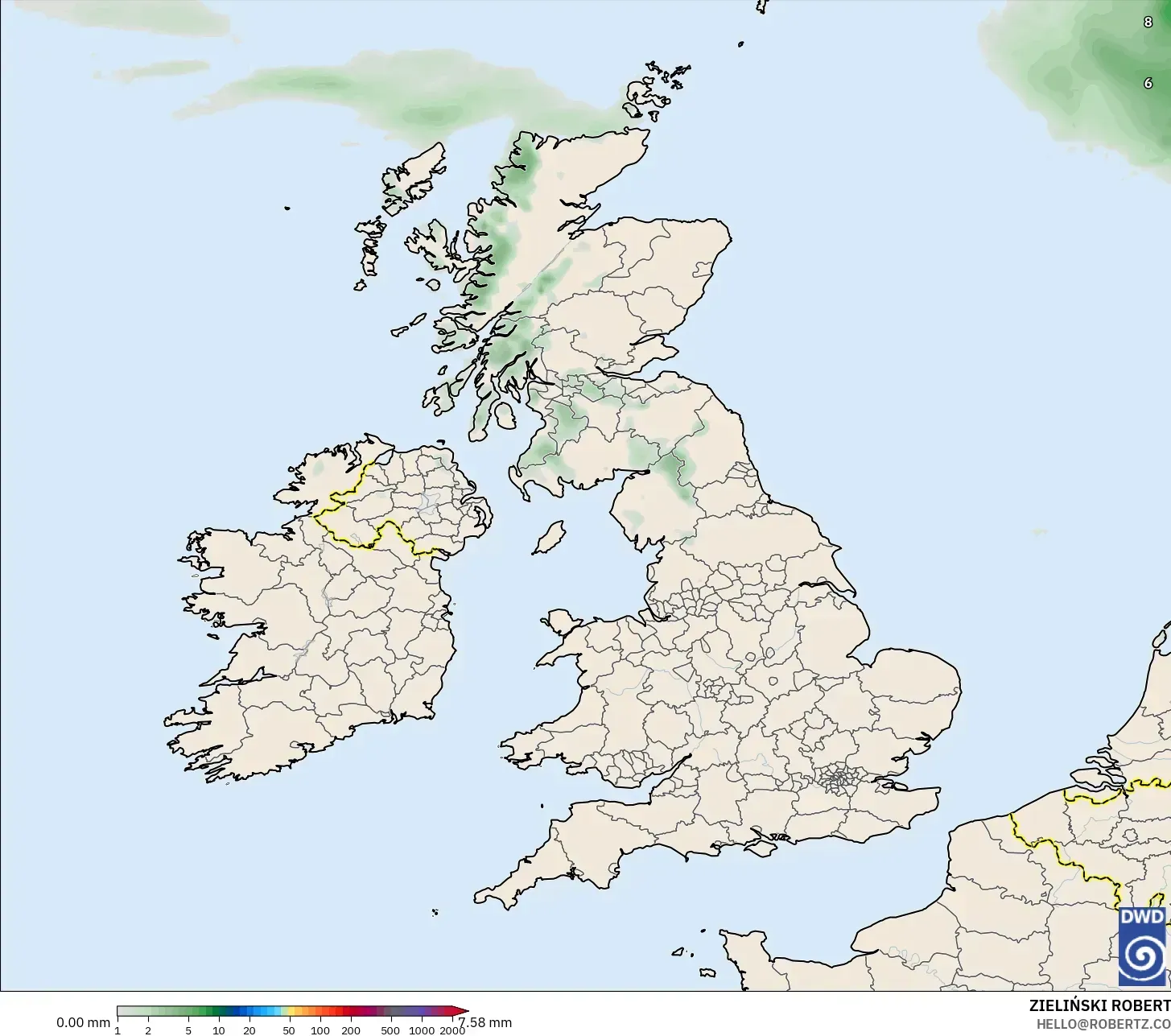 ICON modelo - Reino Unido, Acumulación de precipitación