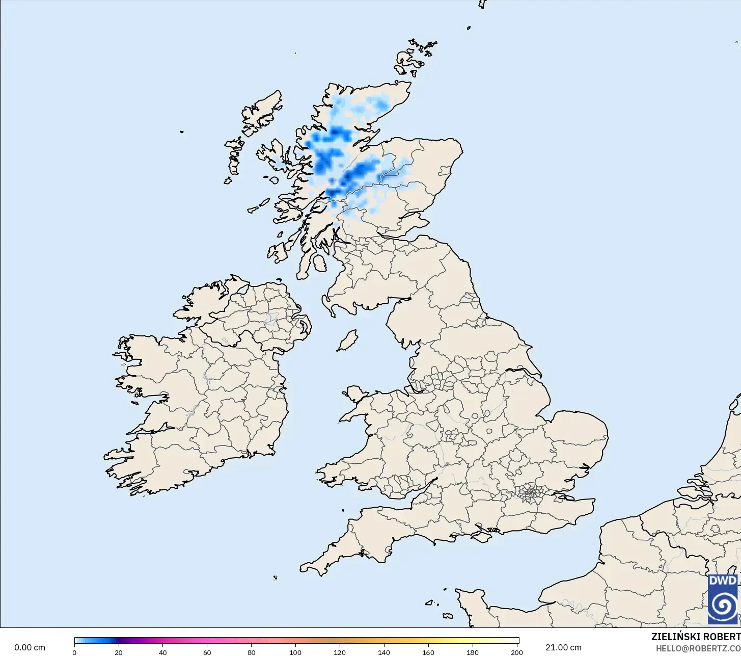 ICON modelo - Reino Unido, Profundidad de nieve