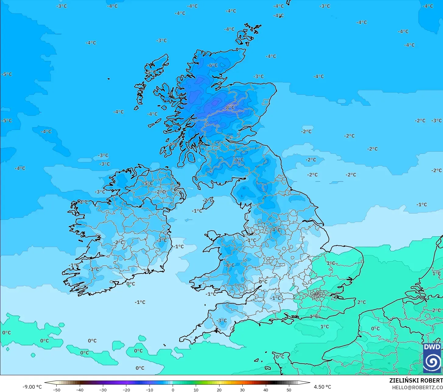ICON modelo - Reino Unido, Temperatura a 850 hPa