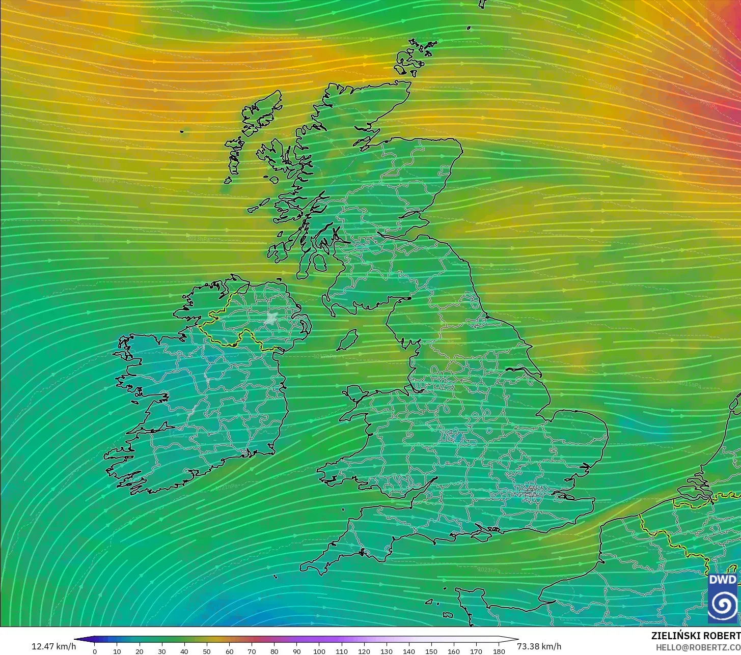 ICON modelo - Reino Unido, Viento a 10 m