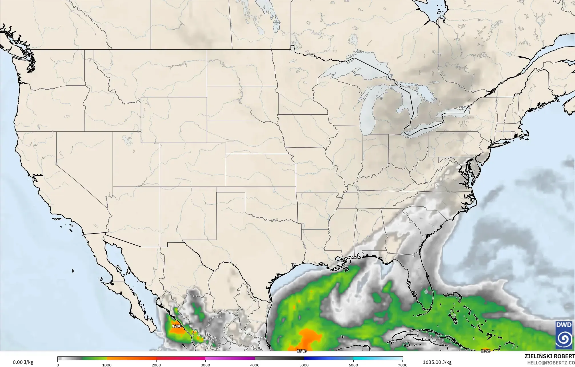 ICON modelo - Estados Unidos, CAPE