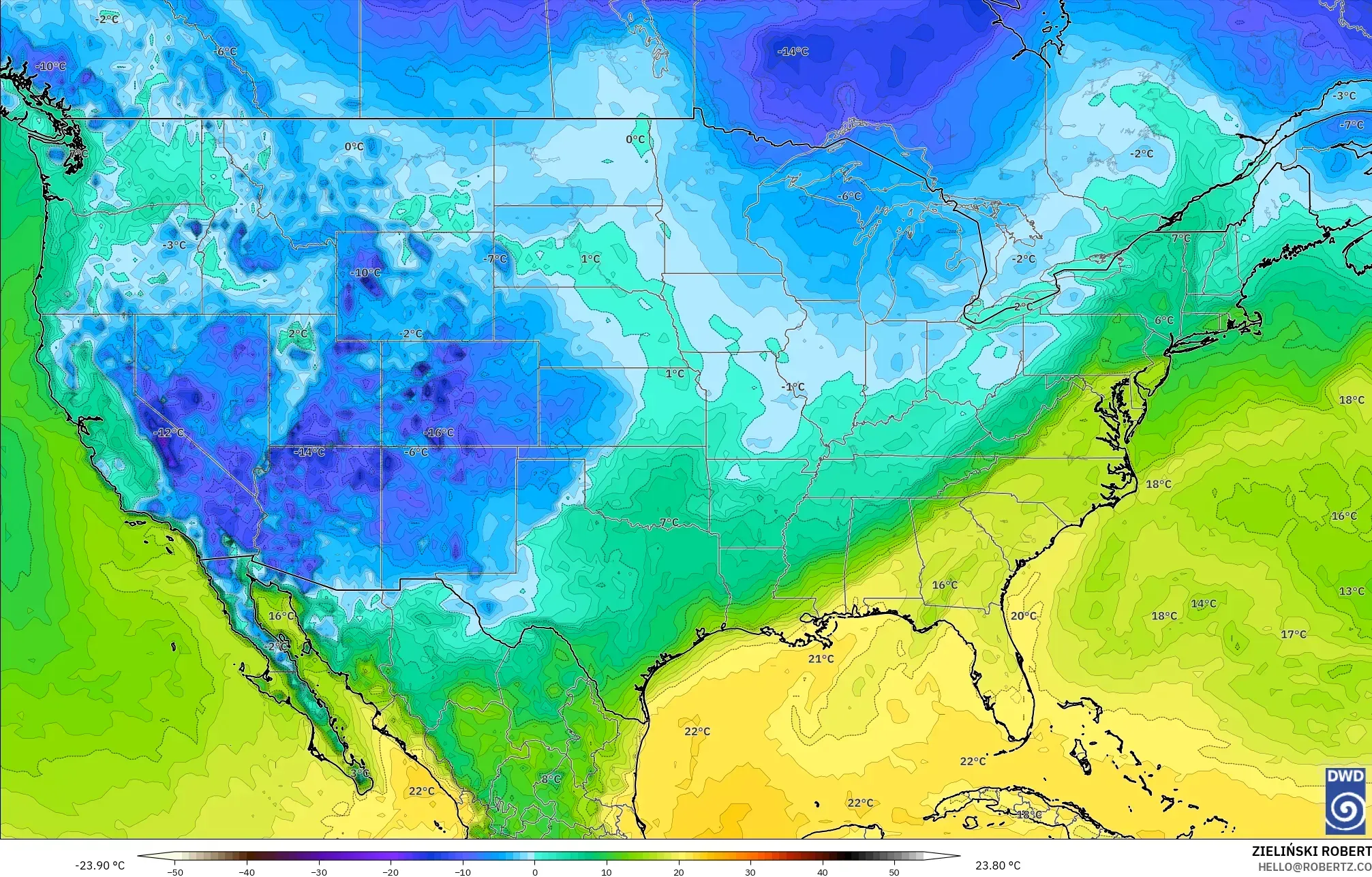 ICON modelo - Estados Unidos, Punto de rocío a 2 m