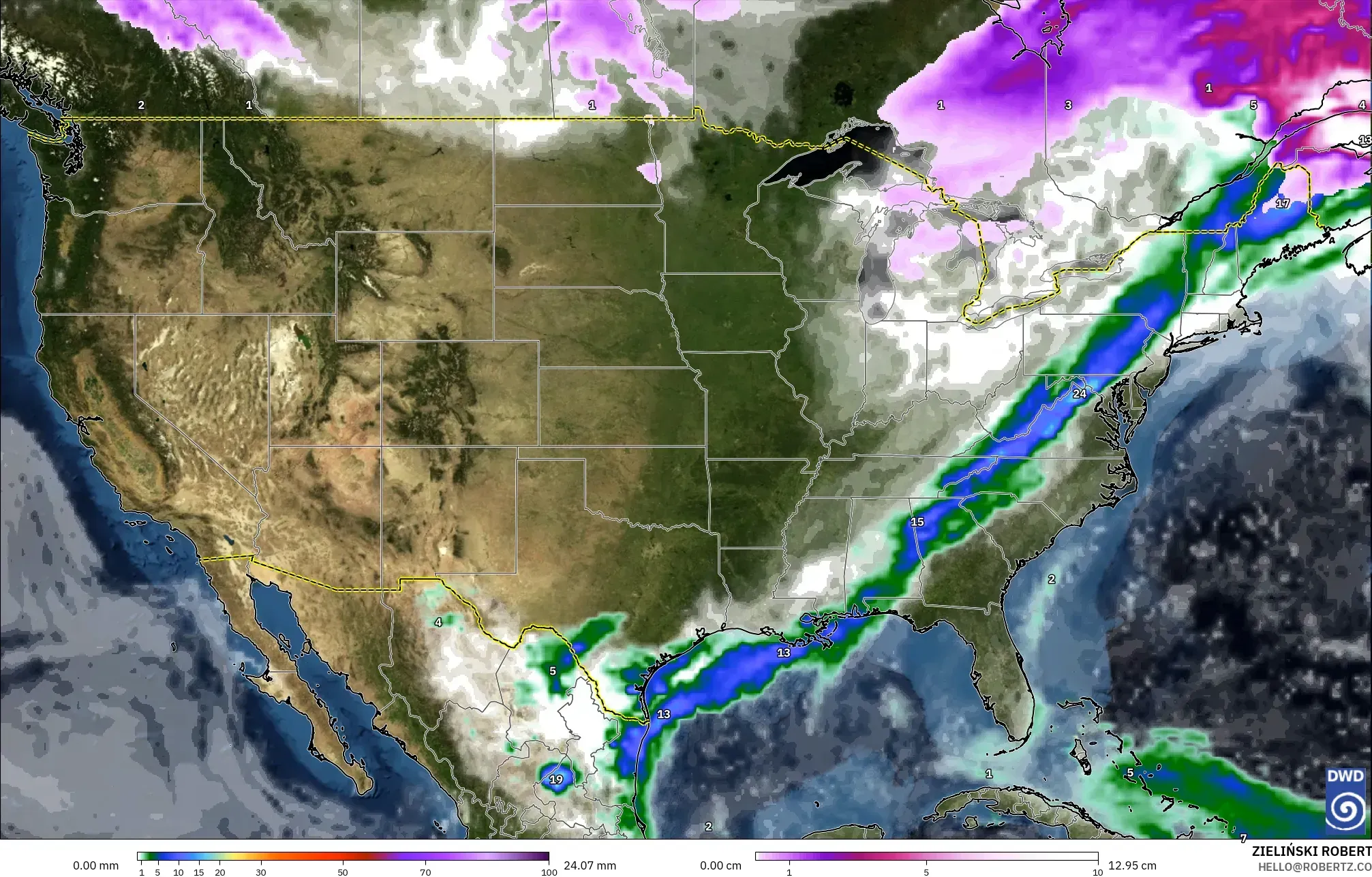 ICON modelo - Estados Unidos, Precipitación, nubes y presión