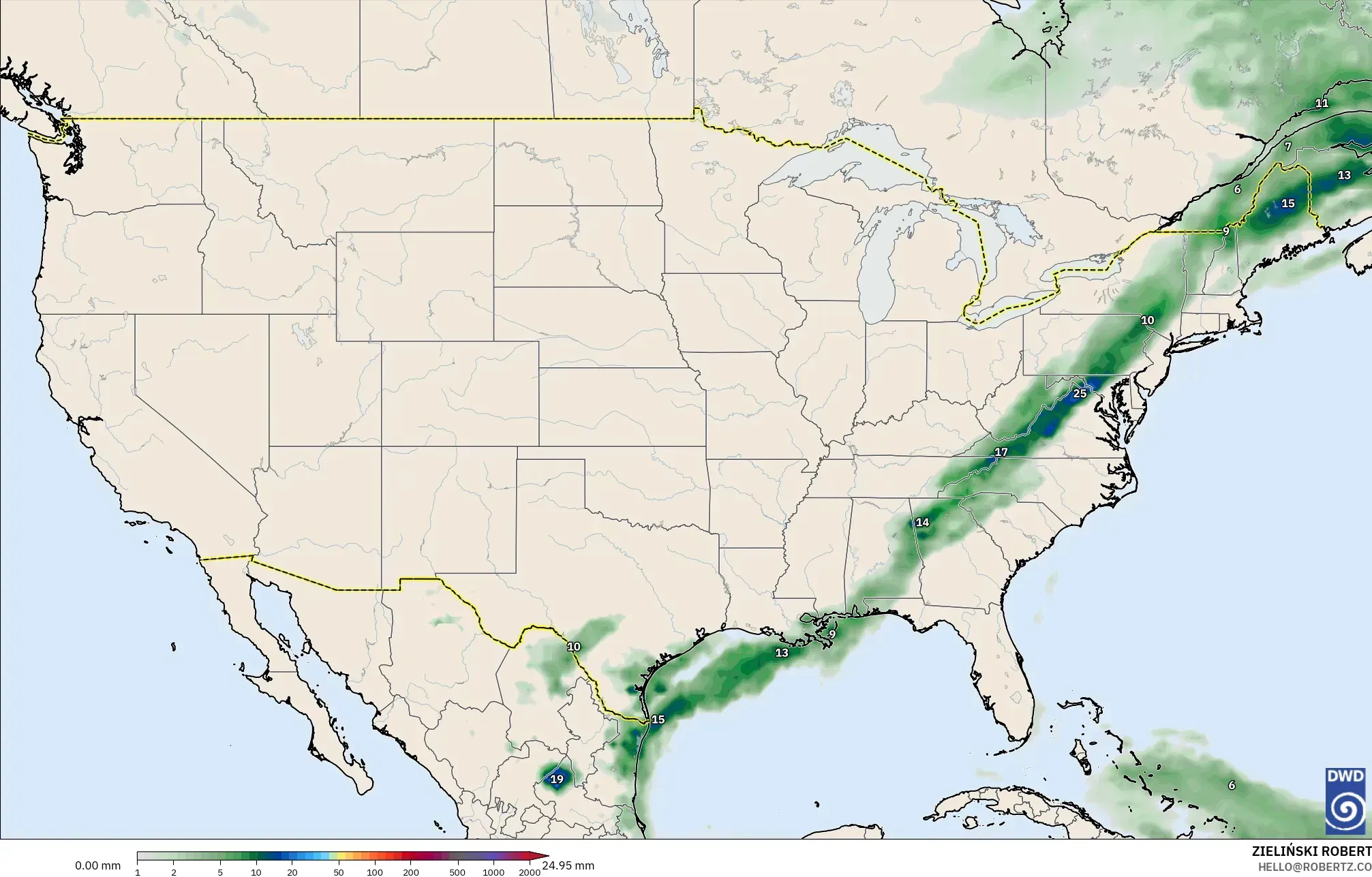 ICON modelo - Estados Unidos, Acumulación de precipitación