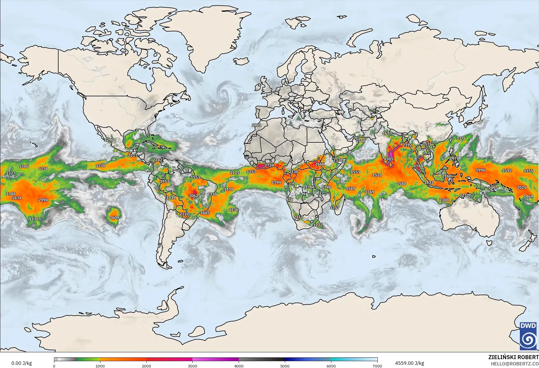 ICON modelo - Mundo, CAPE