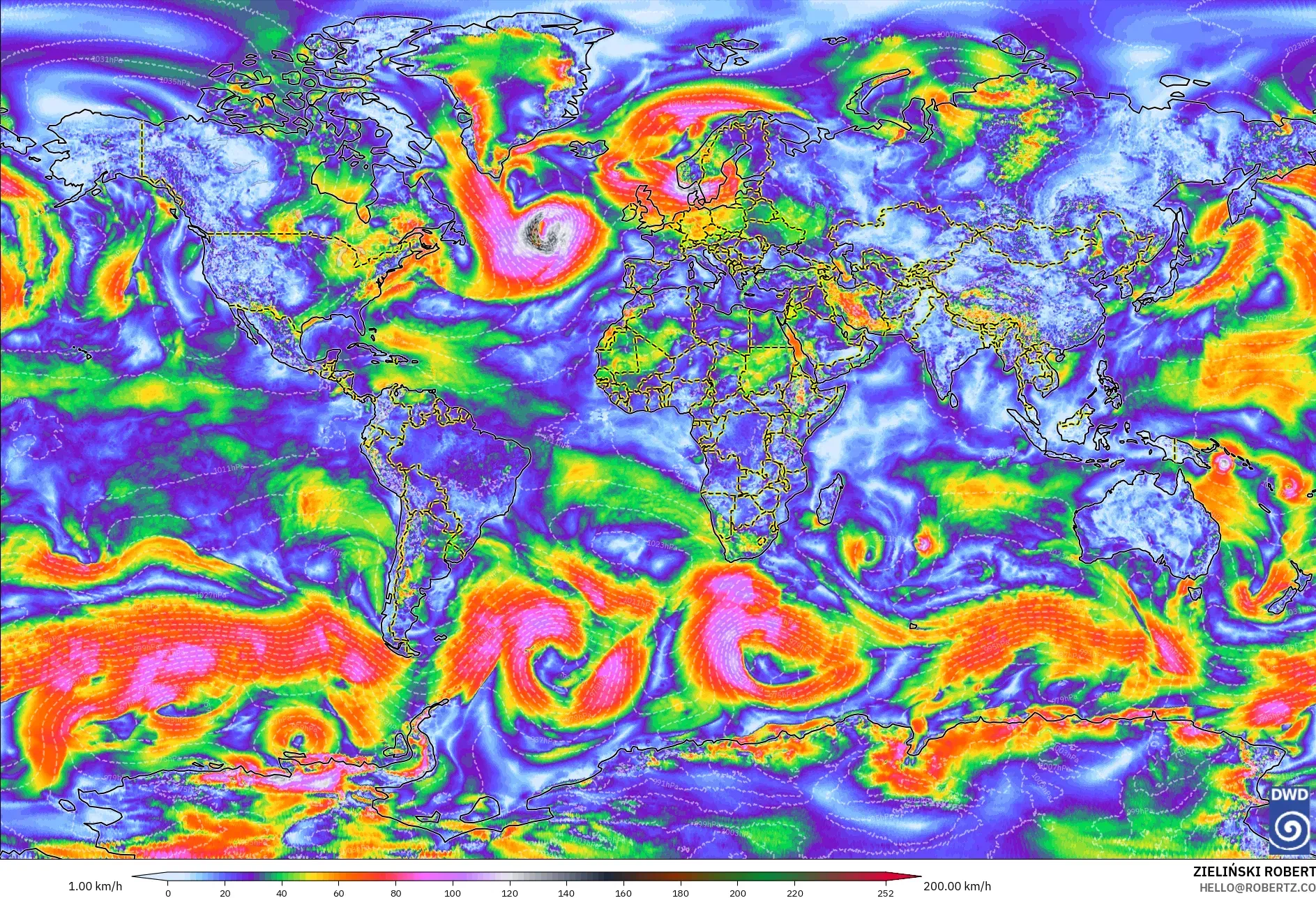 ICON modelo - Mundo, Ráfagas de Viento Máximas