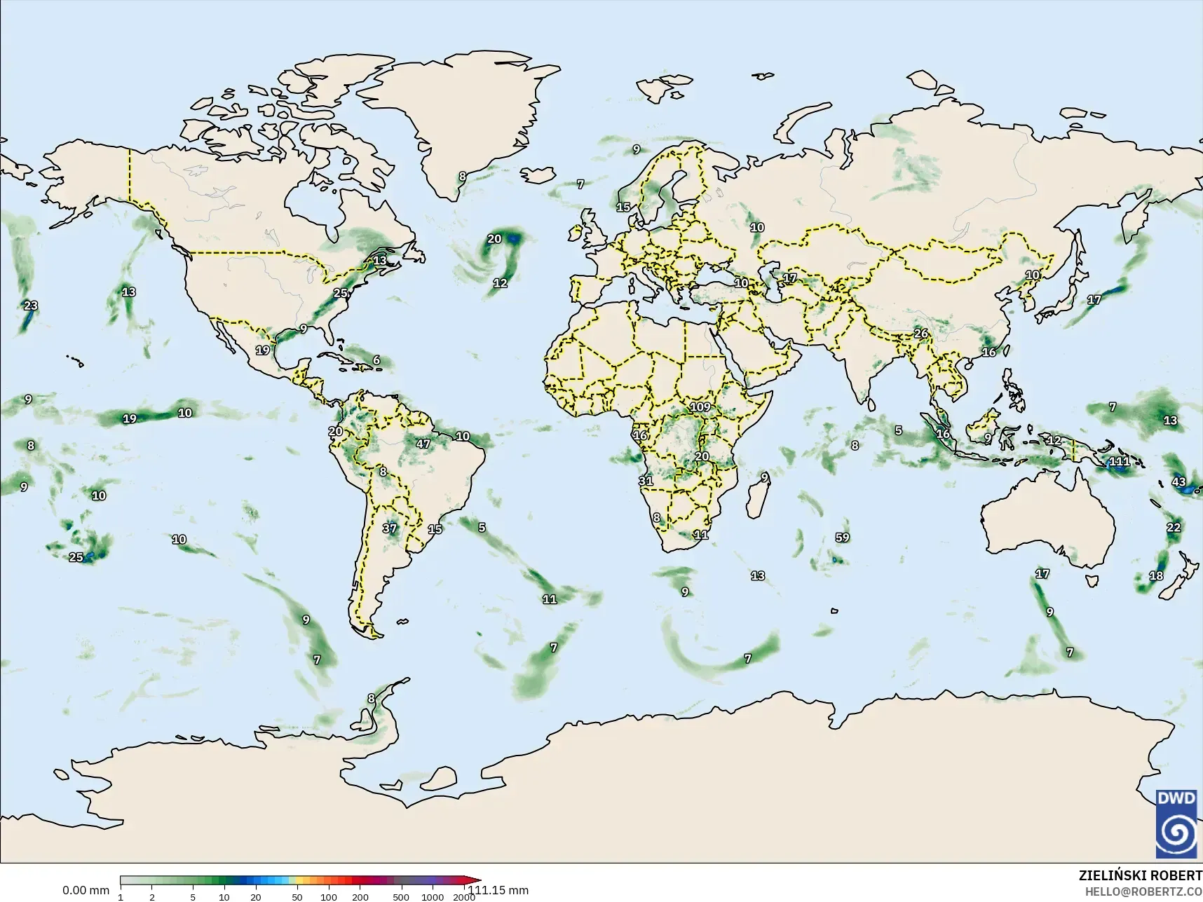 ICON modelo - Mundo, Acumulación de precipitación