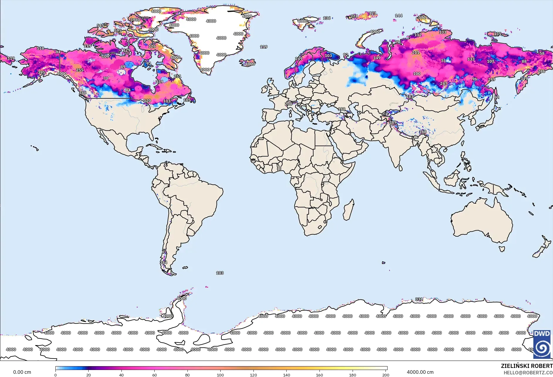 ICON modelo - Mundo, Profundidad de nieve