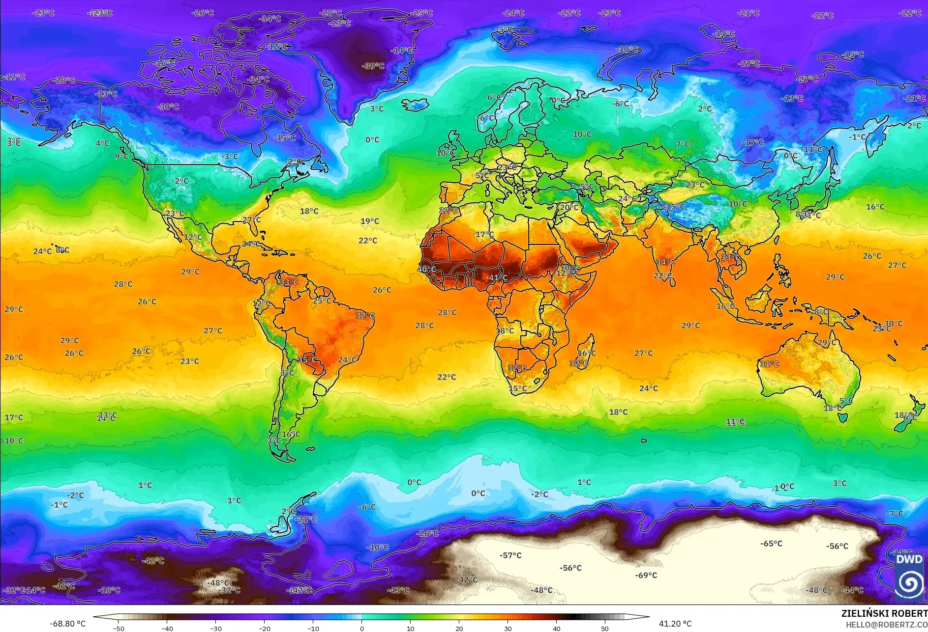 ICON modelo - Mundo, Temperatura a 2 m