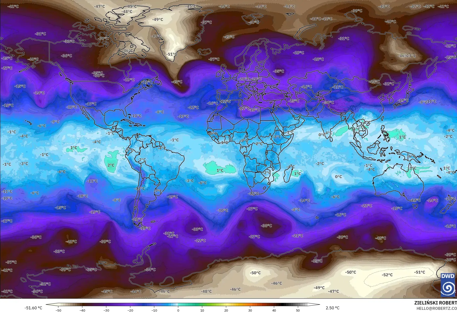 ICON modelo - Mundo, Temperatura a 500 hPa
