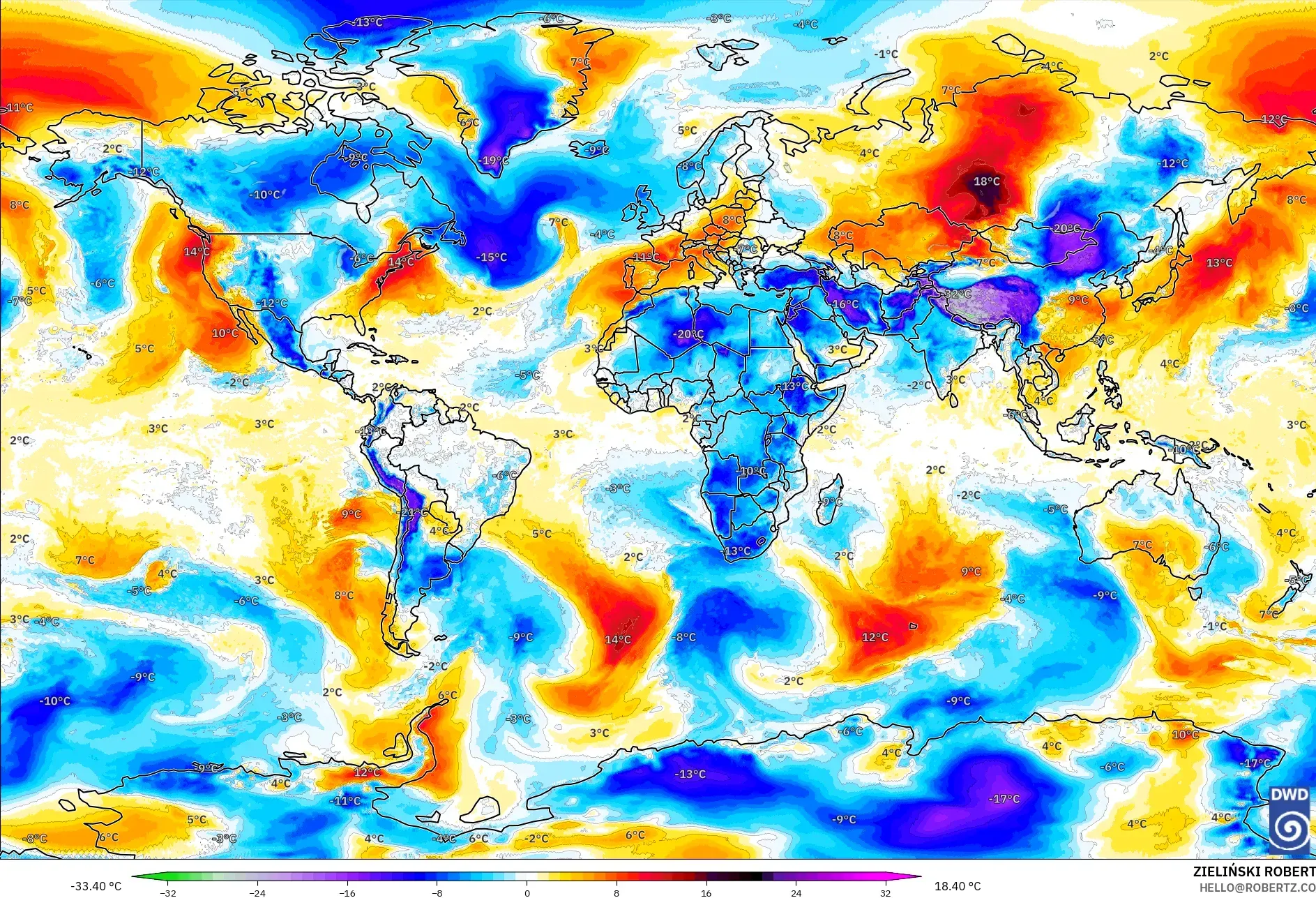 ICON modelo - Mundo, Anomalía de temperatura a 850 hPa
