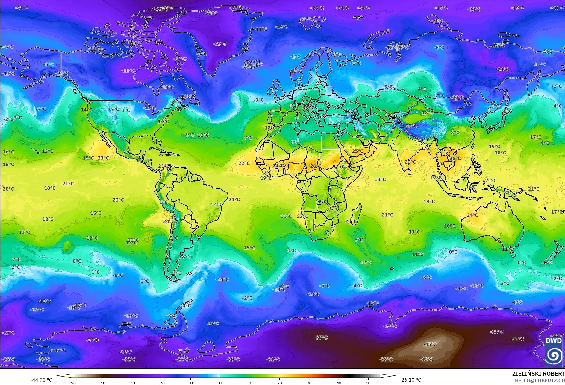 ICON modelo - Mundo, Temperatura a 850 hPa