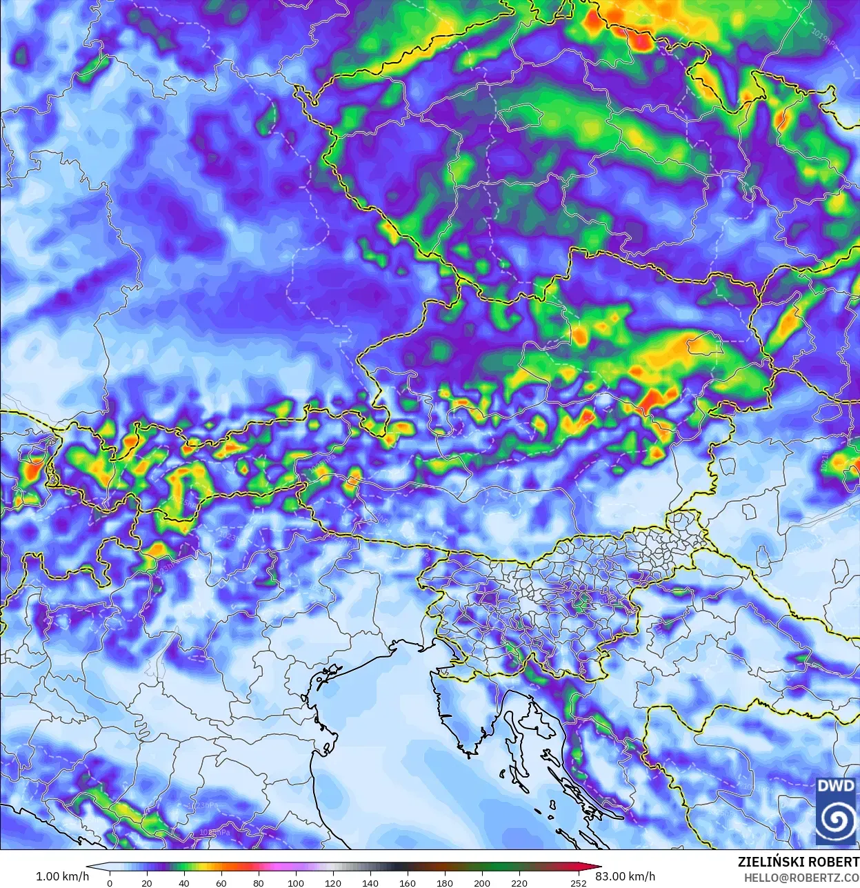 ICON modelo - Austria, Ráfagas de Viento Máximas