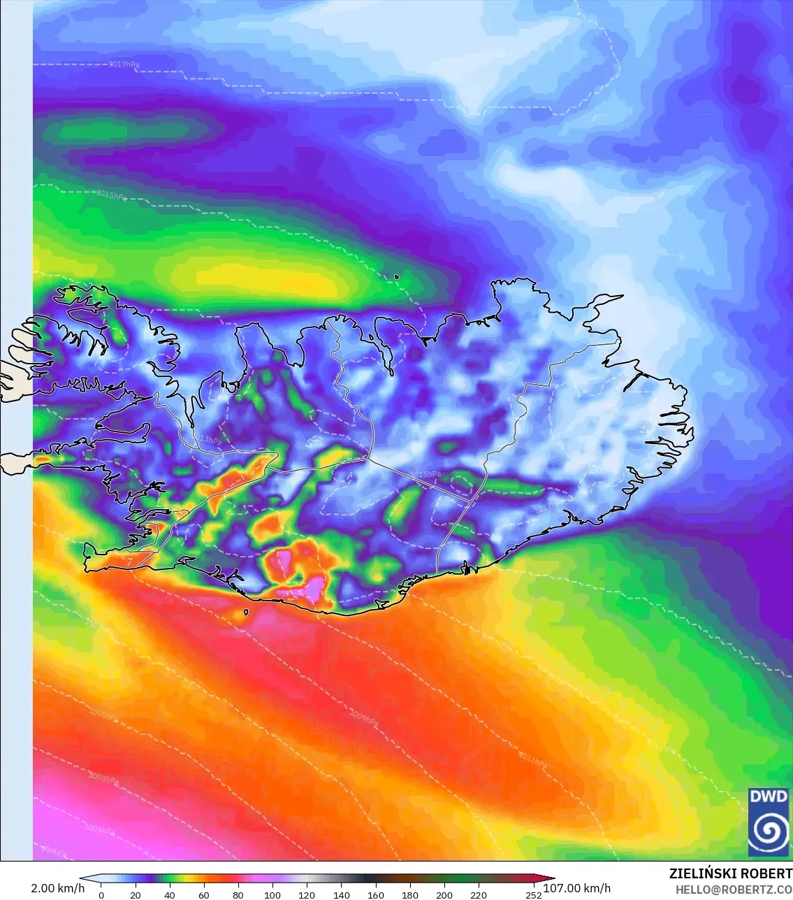 ICON modelo - Islandia, Ráfagas de Viento Máximas