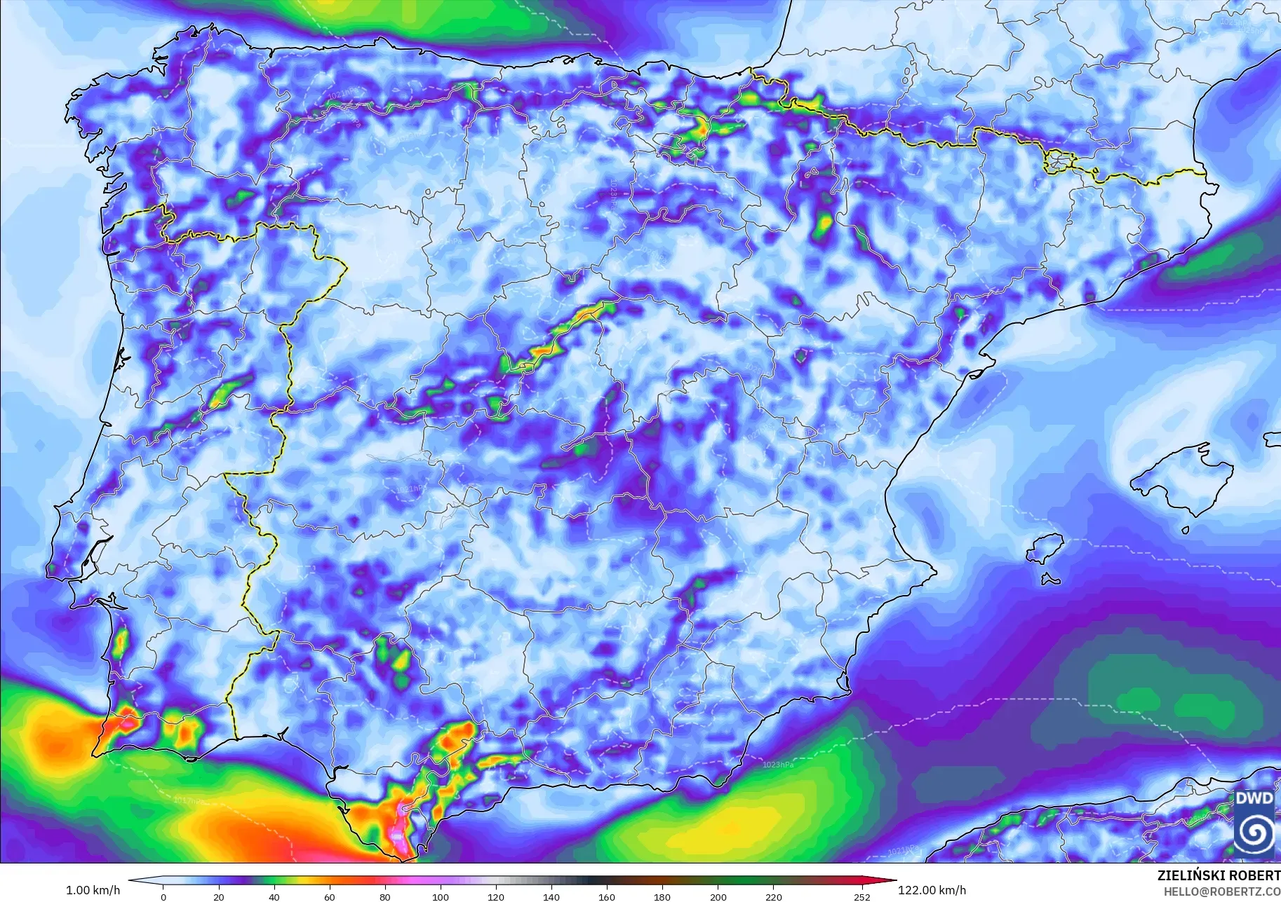 ICON modelo - España, Ráfagas de Viento Máximas
