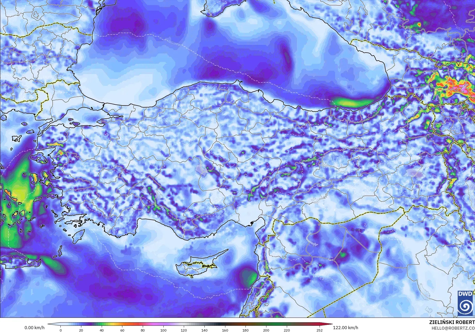 ICON modelo - Turquía, Ráfagas de Viento Máximas