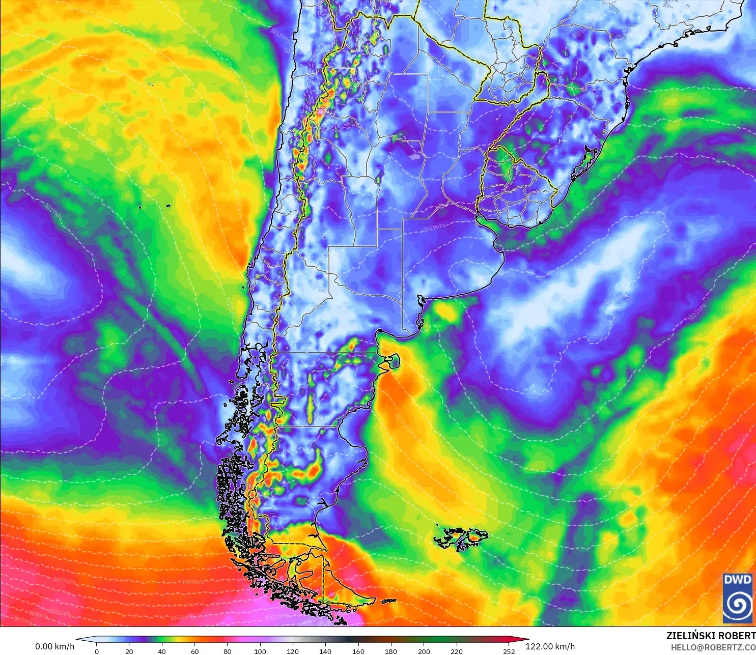 ICON modelo - Argentina, Ráfagas de Viento Máximas