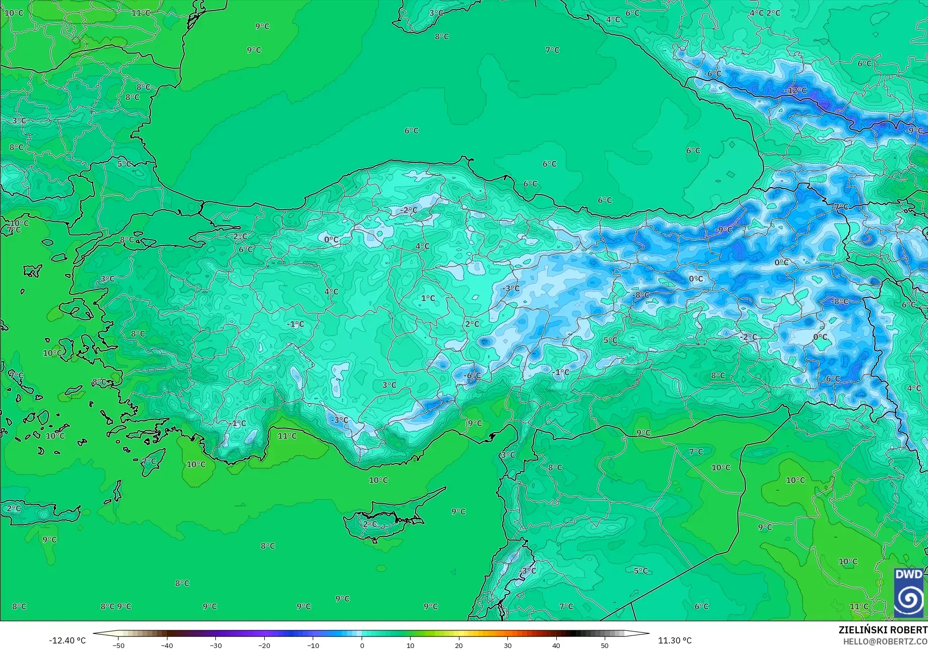 ICON modelo - Turquía, Temperatura a 850 hPa