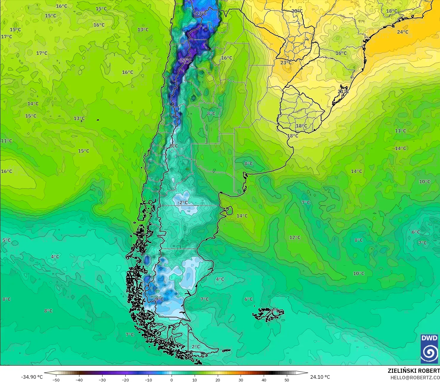 ICON modelo - Argentina, Punto de rocío a 2 m