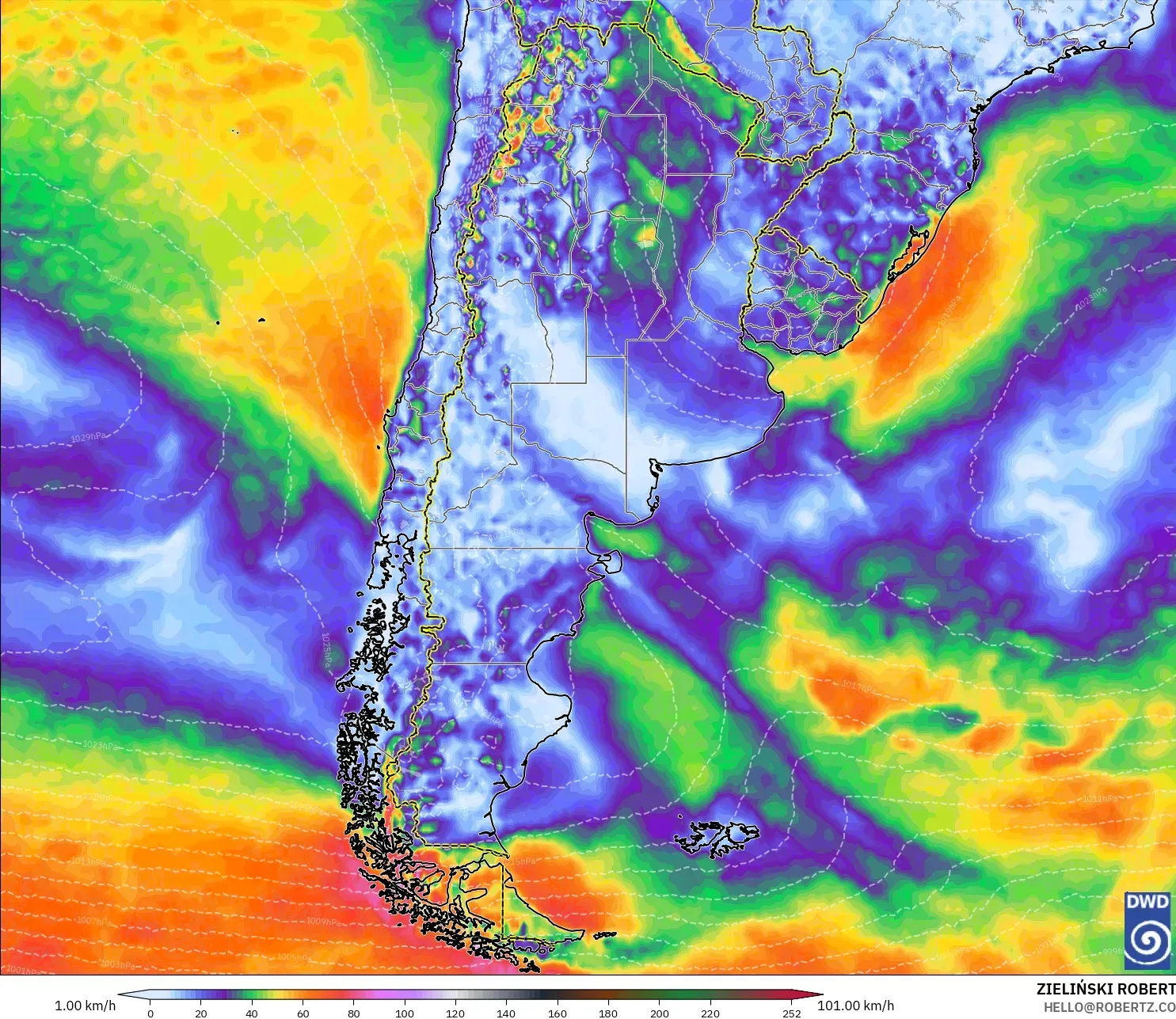 ICON modelo - Argentina, Ráfagas de viento