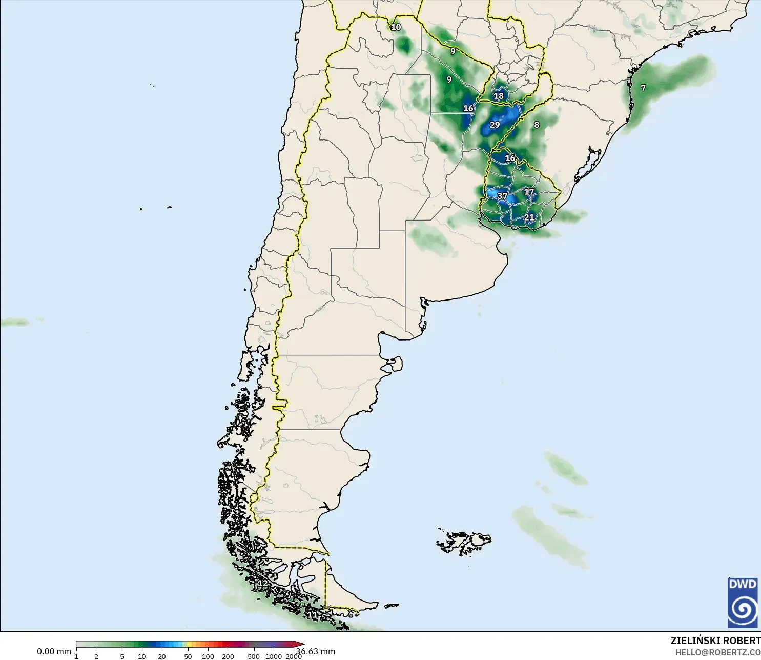 ICON modelo - Argentina, Acumulación de precipitación