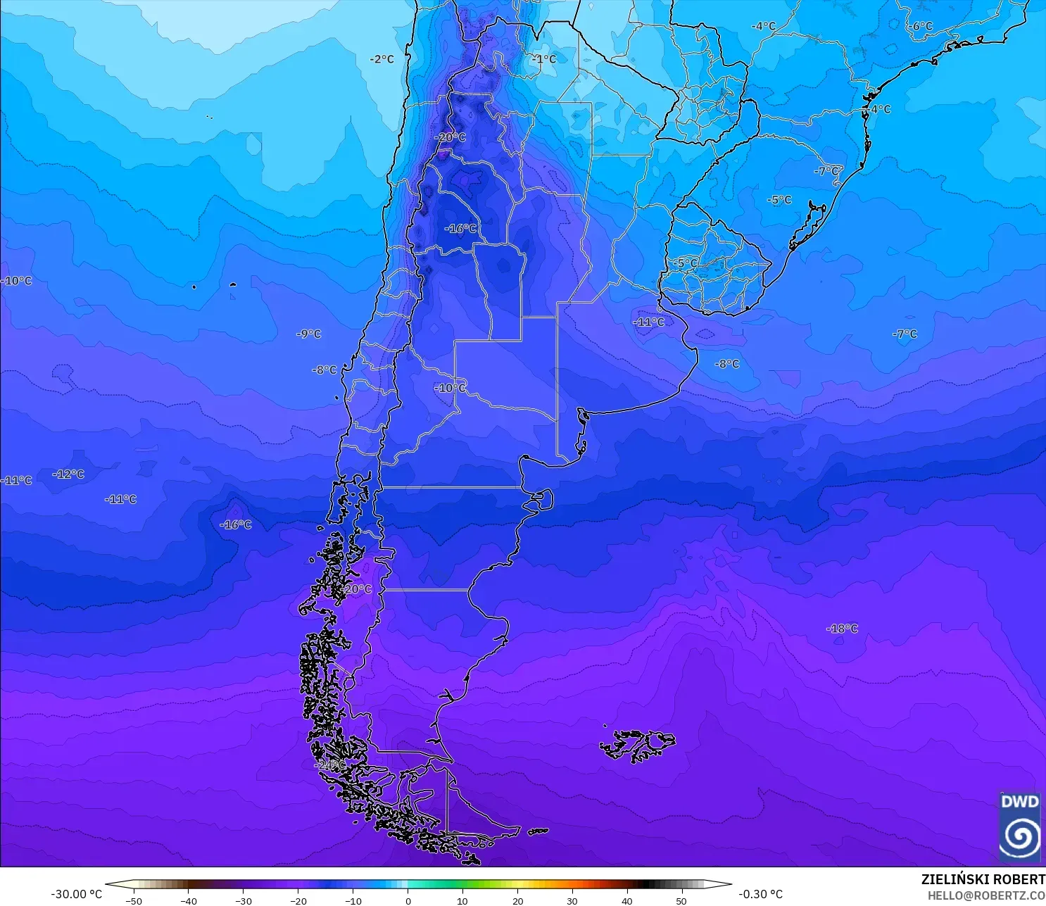 ICON modelo - Argentina, Temperatura a 500 hPa