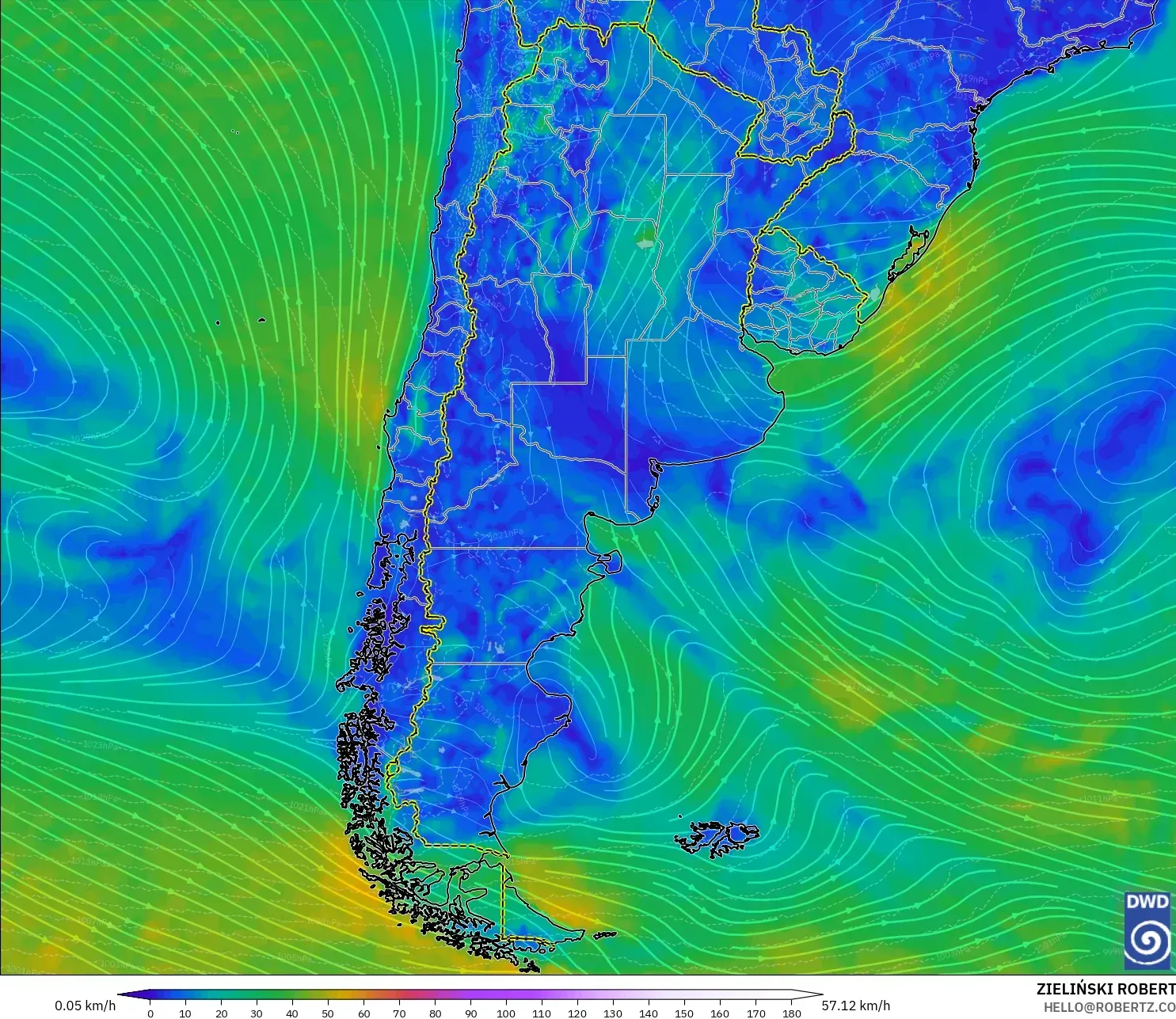 ICON modelo - Argentina, Viento a 10 m