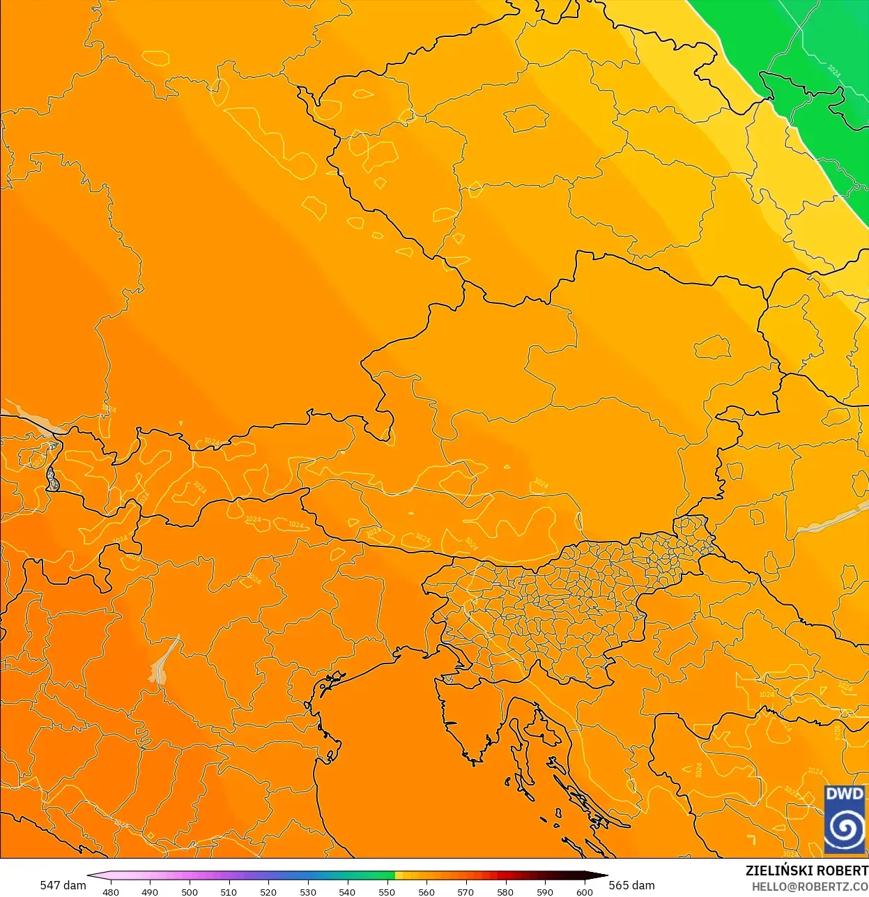 ICON modelo - Austria, Altura geopotencial a 500 hPa
