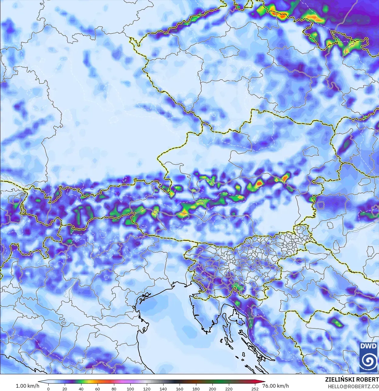 ICON modelo - Austria, Ráfagas de viento