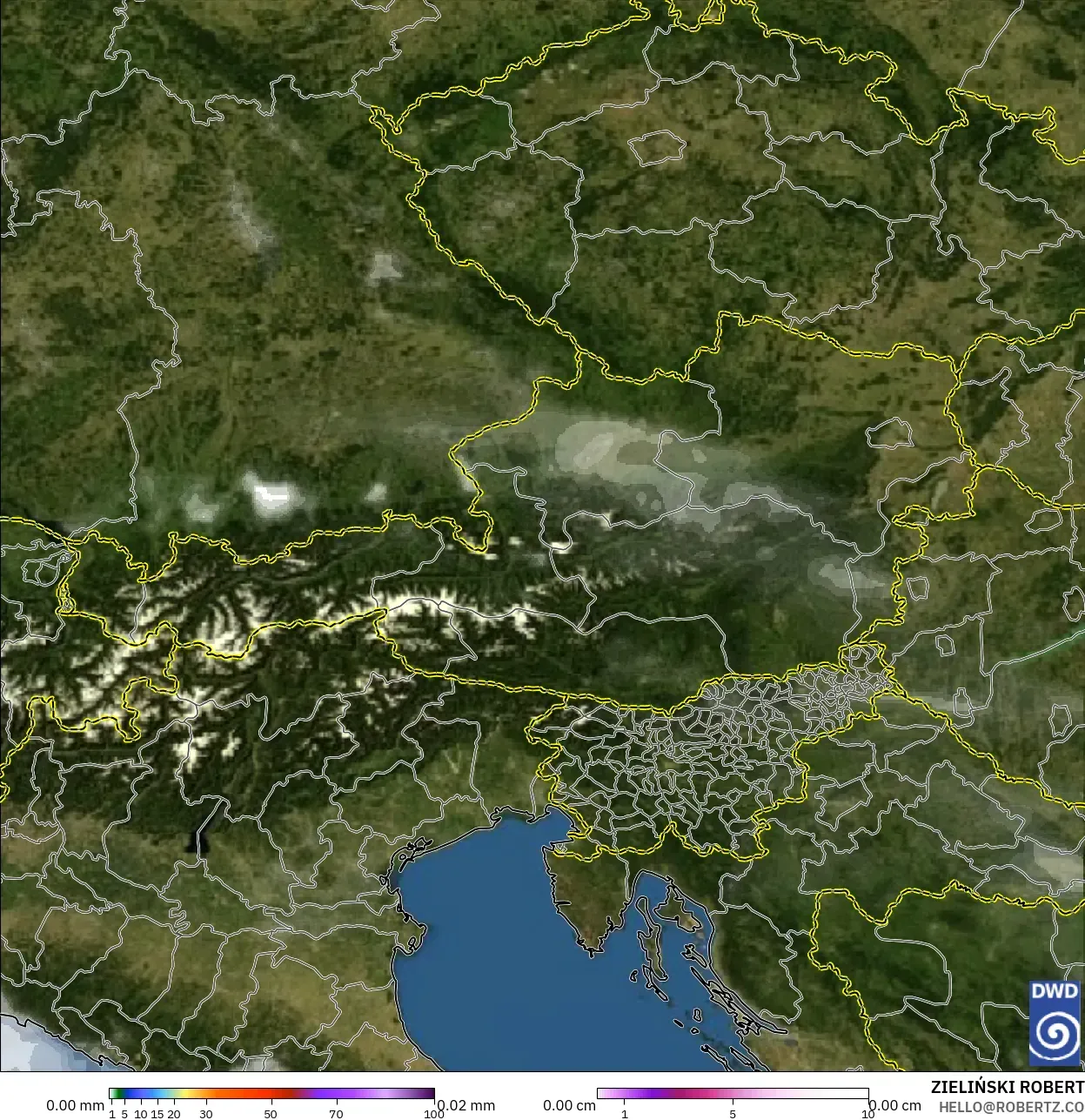 ICON modelo - Austria, Precipitación, nubes y presión