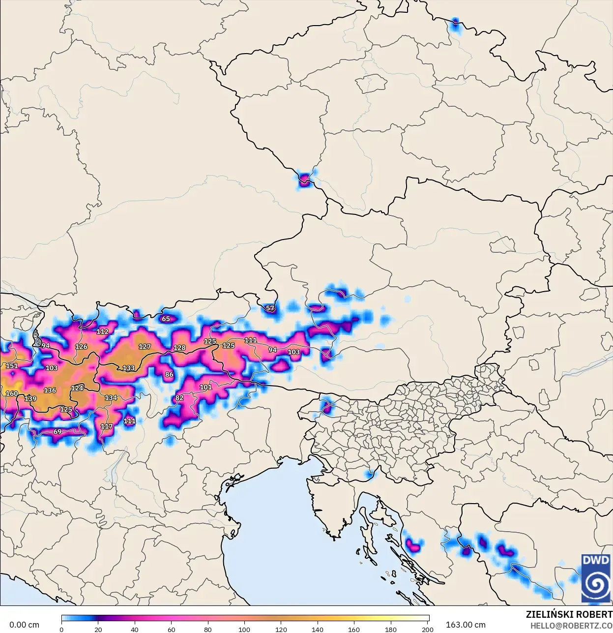 ICON modelo - Austria, Profundidad de nieve