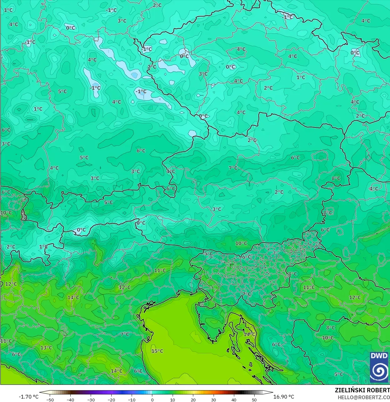 ICON modelo - Austria, Temperatura a 2 m