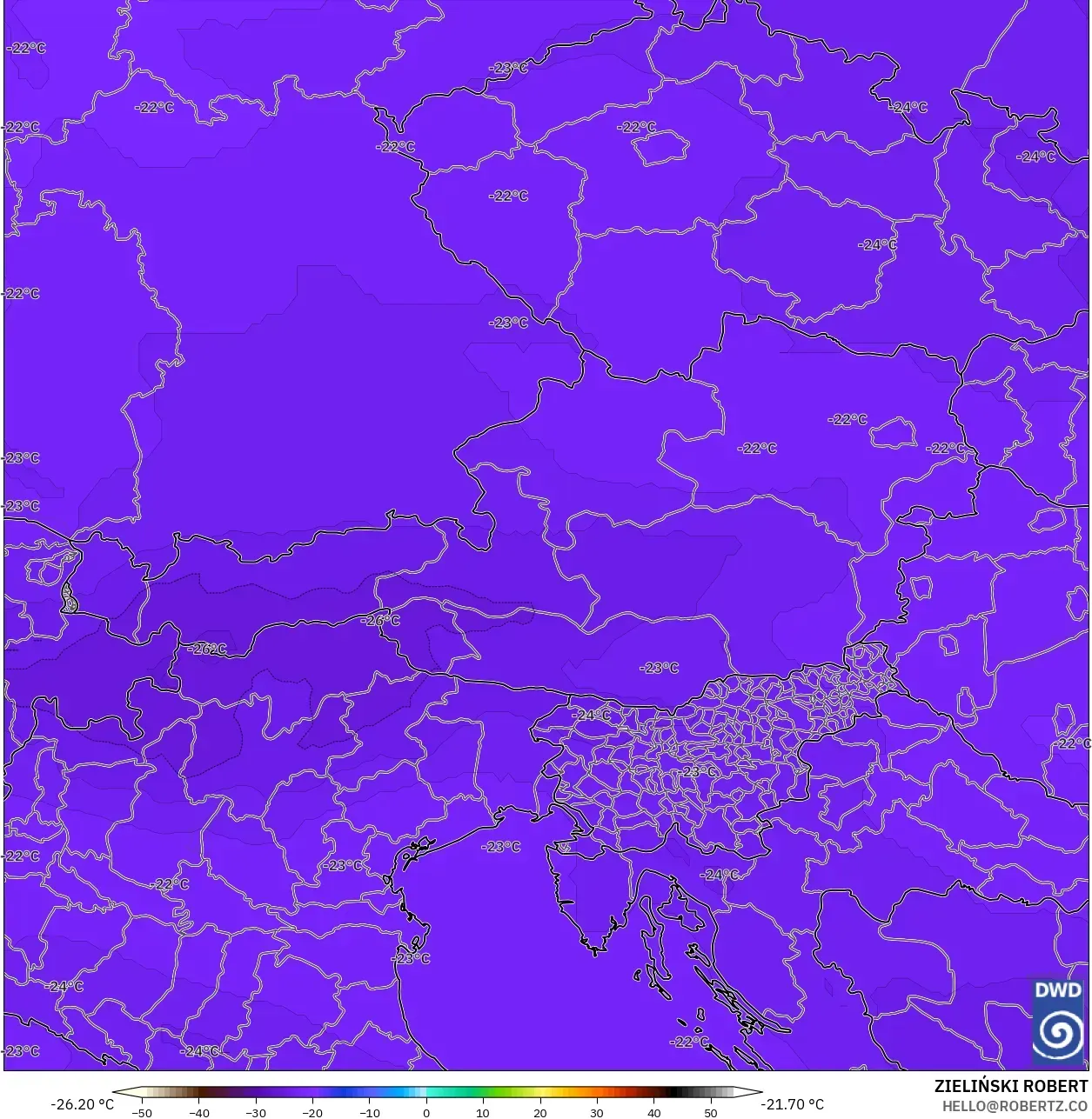 ICON modelo - Austria, Temperatura a 500 hPa