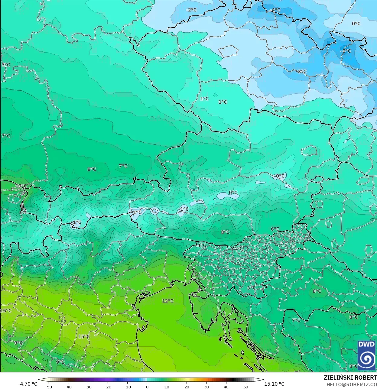 ICON modelo - Austria, Temperatura a 850 hPa