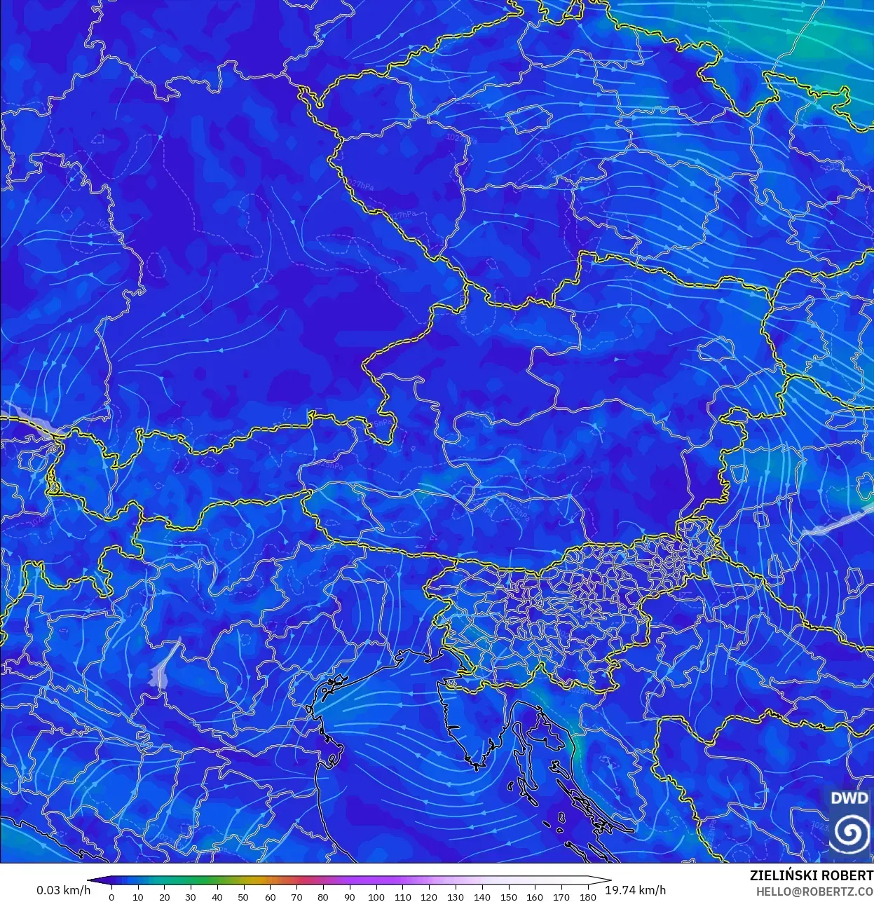 ICON modelo - Austria, Viento a 10 m