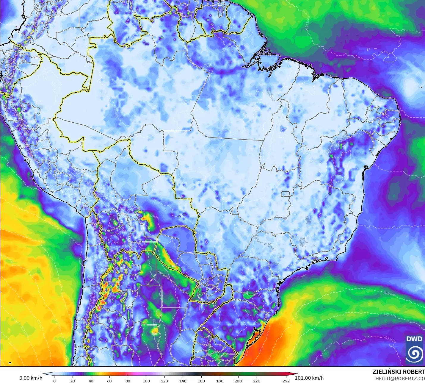 ICON modelo - Brasil, Ráfagas de viento