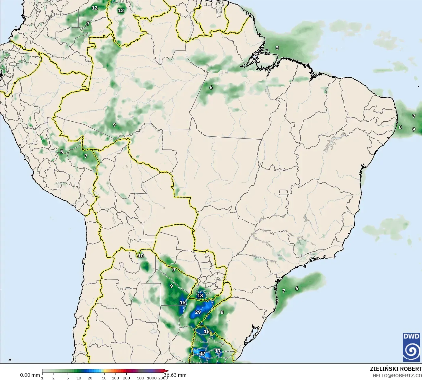 ICON modelo - Brasil, Acumulación de precipitación