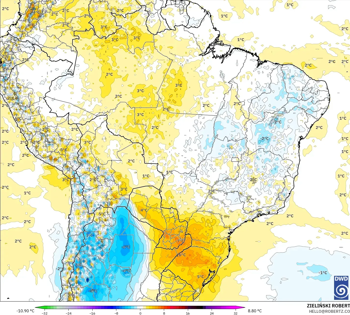 ICON modelo - Brasil, Anomalía de temperatura a 2 m