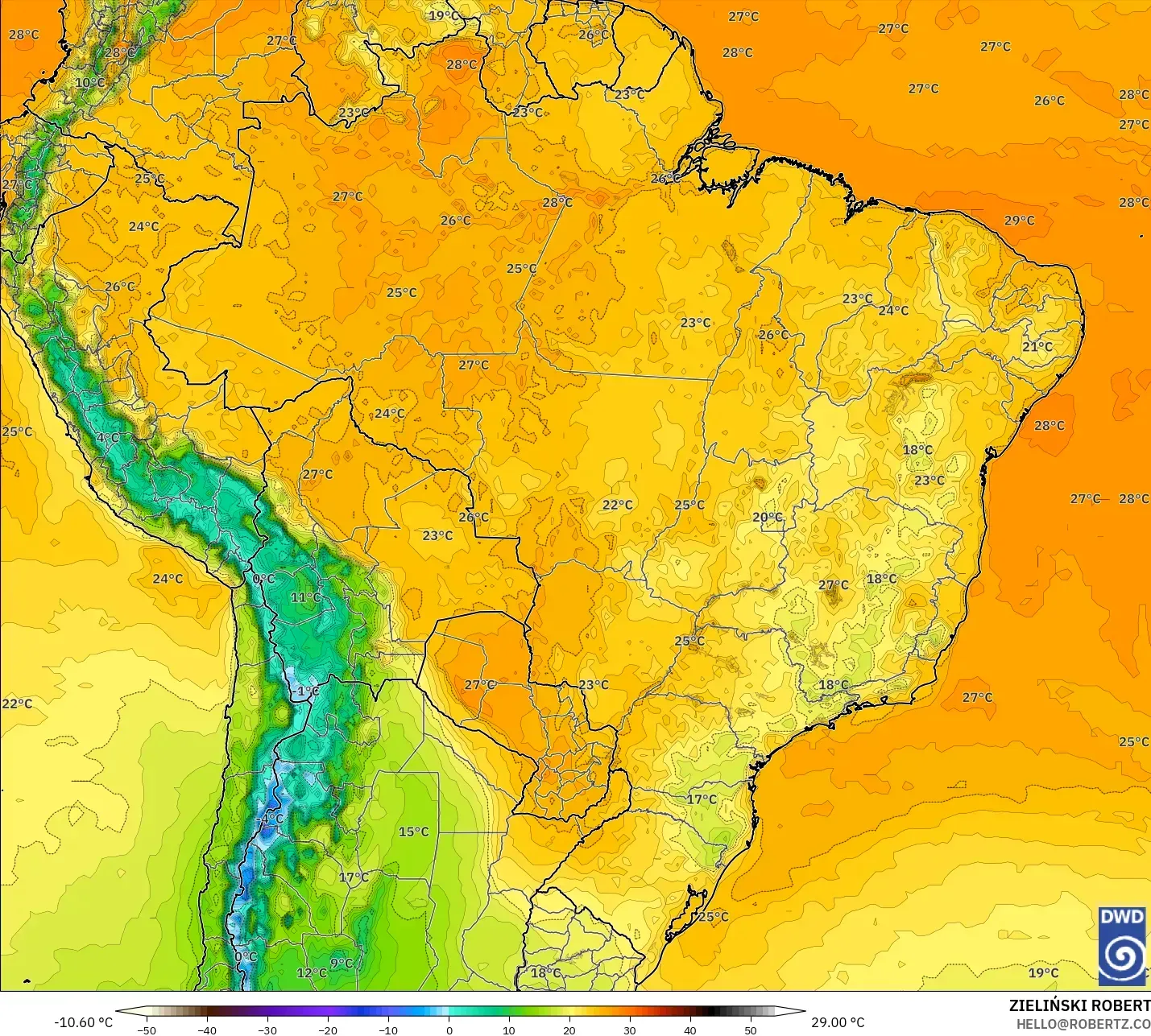 ICON modelo - Brasil, Temperatura a 2 m