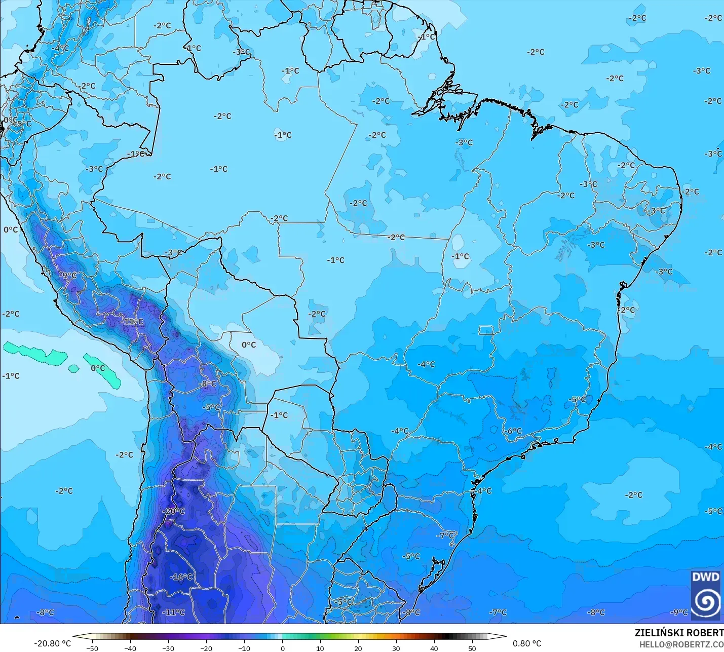 ICON modelo - Brasil, Temperatura a 500 hPa