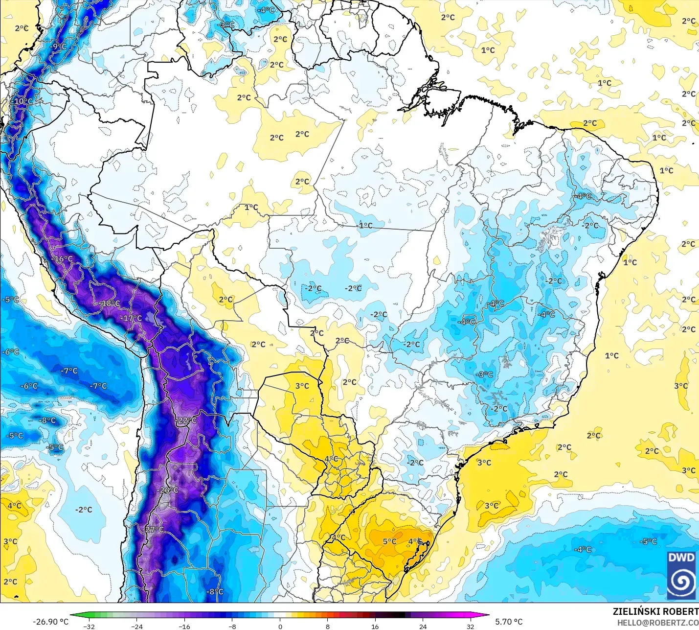 ICON modelo - Brasil, Anomalía de temperatura a 850 hPa