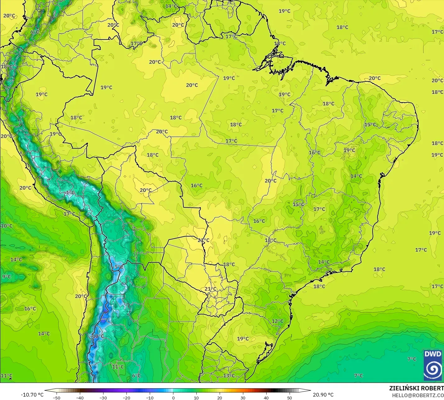 ICON modelo - Brasil, Temperatura a 850 hPa