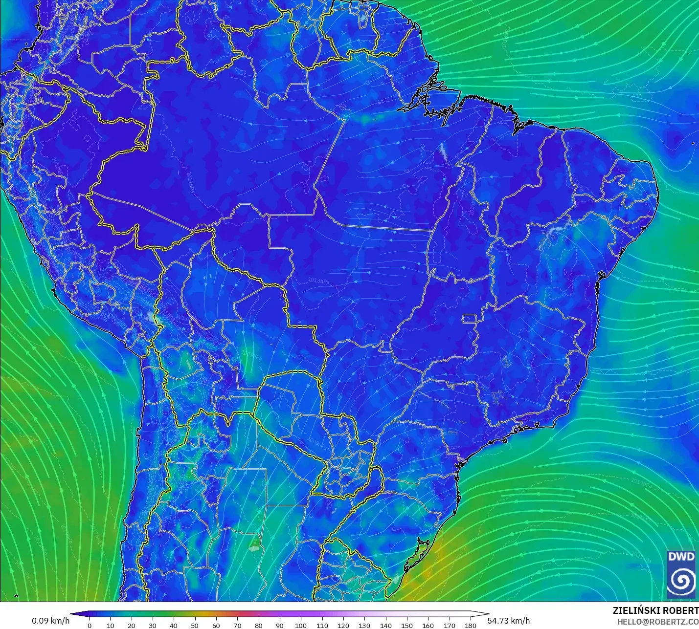ICON modelo - Brasil, Viento a 10 m