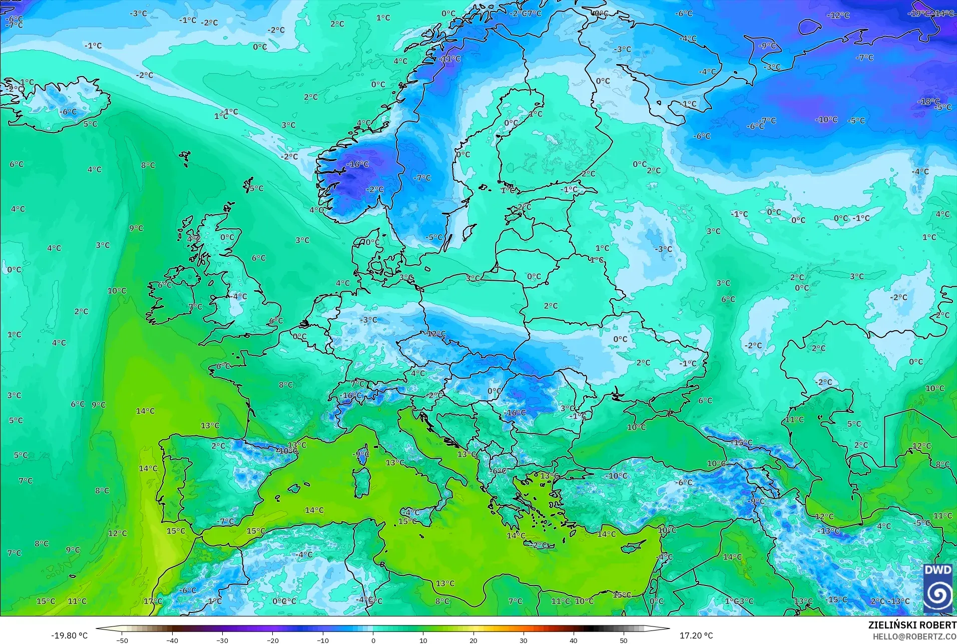 ICON modelo - Europa, Punto de rocío a 2 m