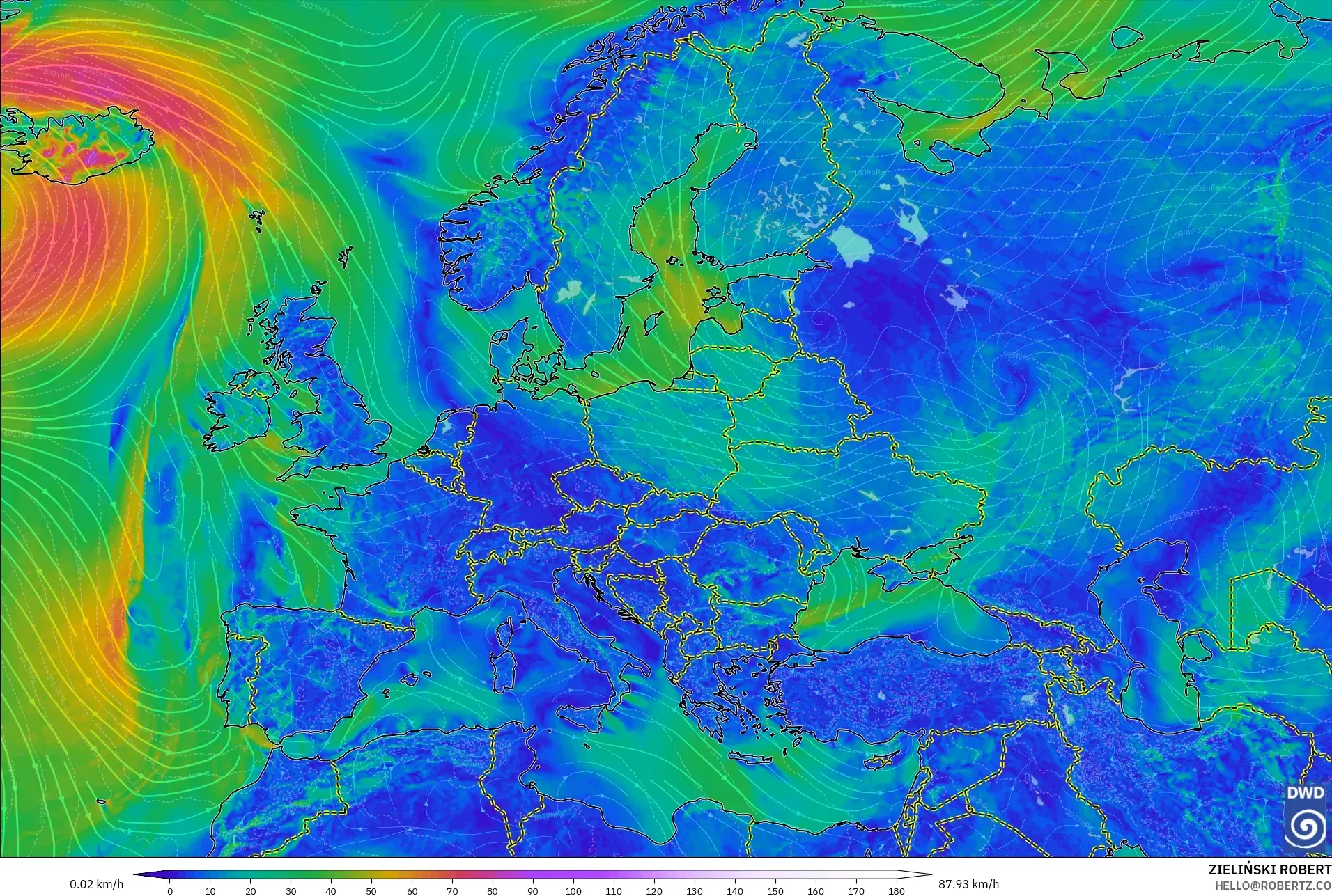 ICON modelo - Europa, Viento a 10 m