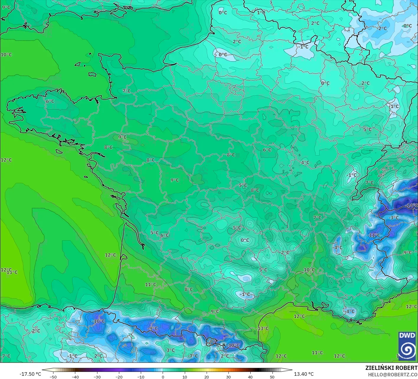 ICON modelo - Francia, Punto de rocío a 2 m