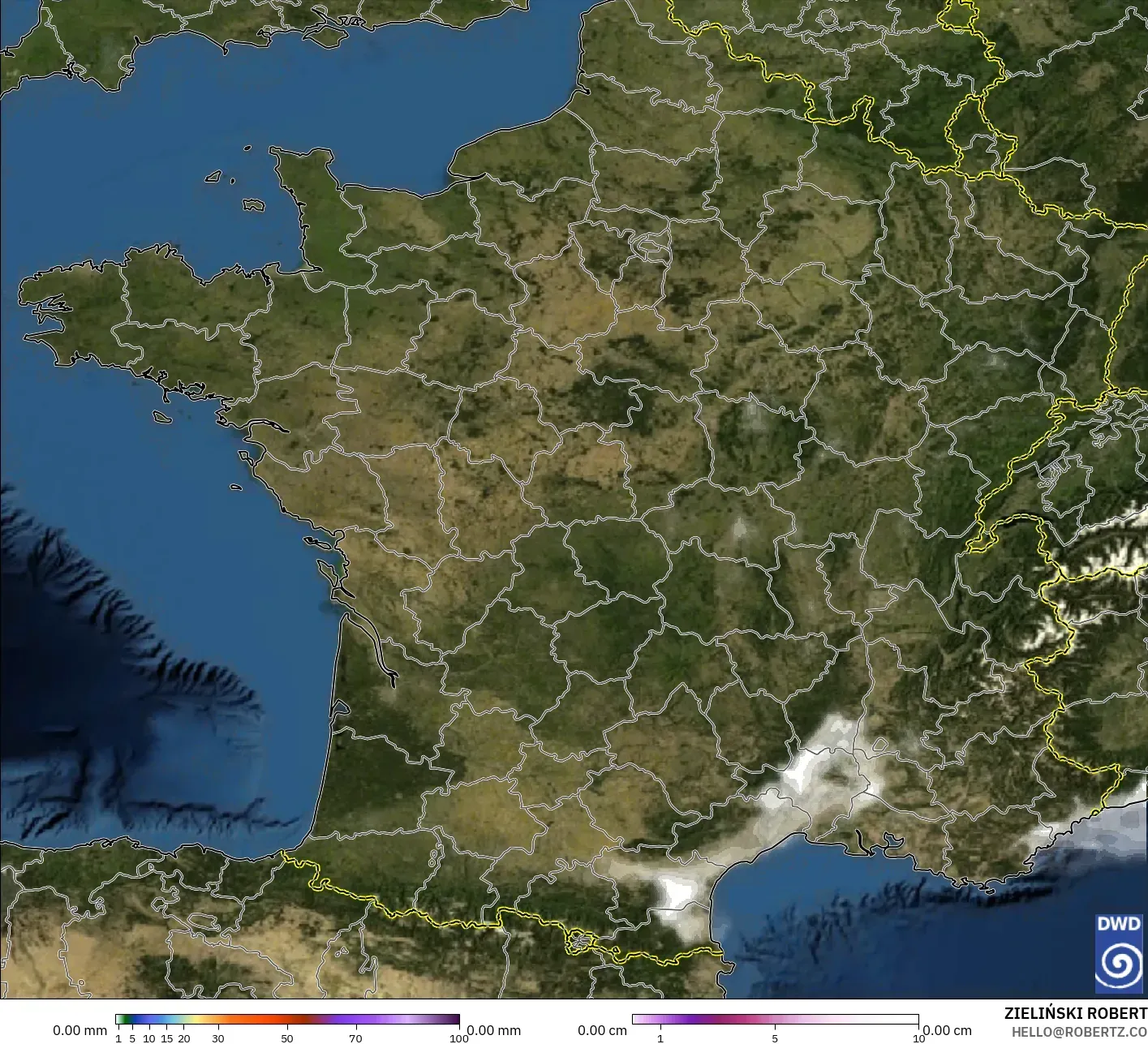 ICON modelo - Francia, Precipitación, nubes y presión