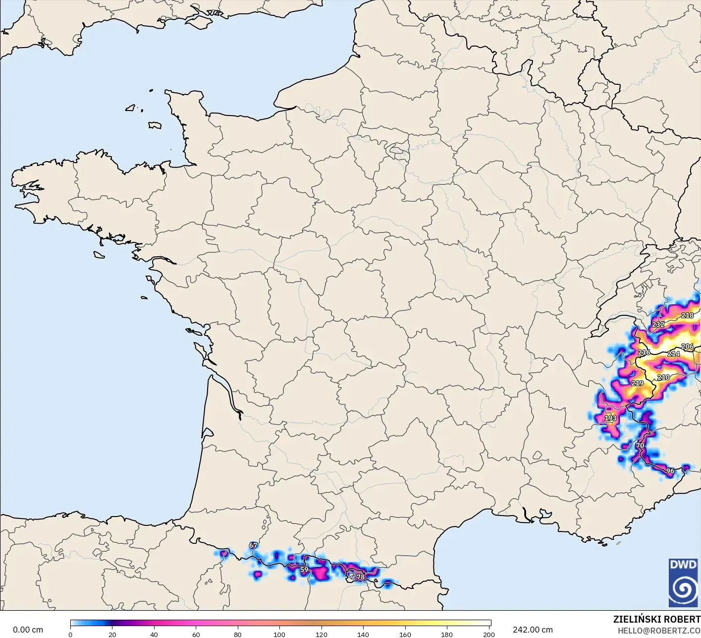ICON modelo - Francia, Profundidad de nieve