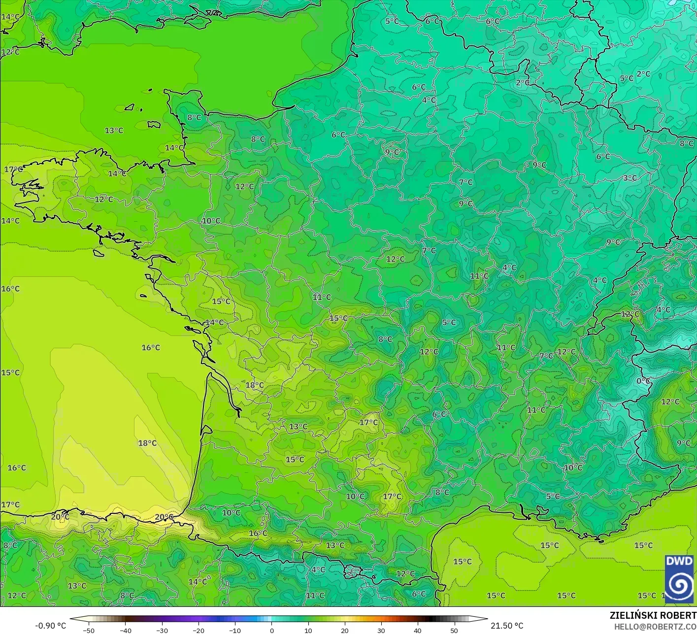 ICON modelo - Francia, Temperatura a 2 m